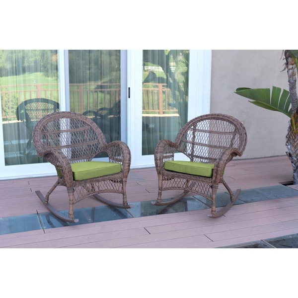 Jeco W00210-R-2-FS029 Santa Maria Honey Wicker Rocker Chair with Green Cushion, 2PK W00210-R_2-FS029 - main
